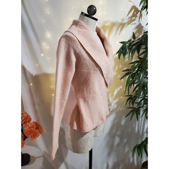 Ann Taylor LOFT Wool Angora Cashmere Ribbed Shawl Faux Wrap Sweater Size M Pink - Picture 4 of 9